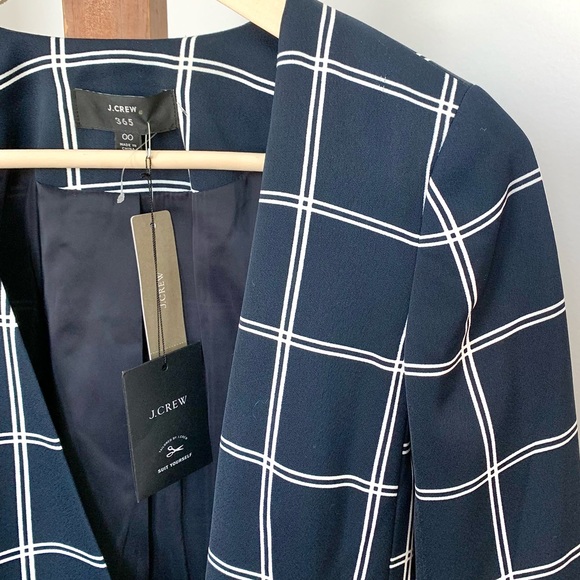 NEW J Crew 365 Navy White Windowpane Check Double Breasted Blazer Jacket 00 NWT - Picture 15 of 16